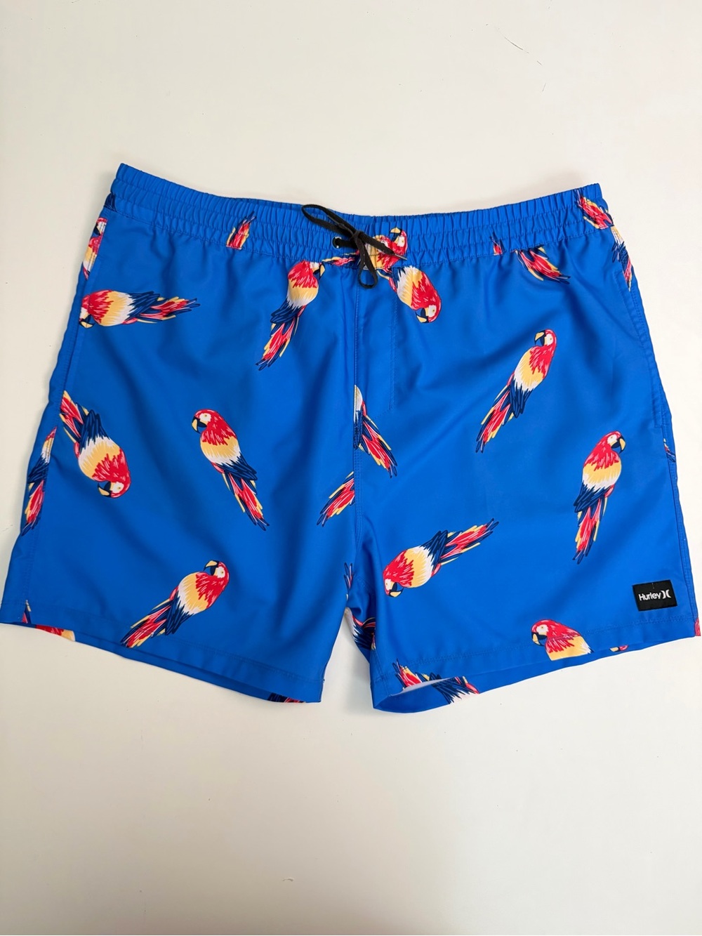 Hurley Swim Trunks Pockets Liner Beach Pool Travel Tropical Parrots Birds Blue